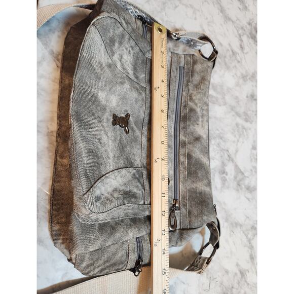 No Brand Women's Charcoal Gray Washed Denim Look Pattern Strap Crossbody‎ bag - Picture 7 of 8